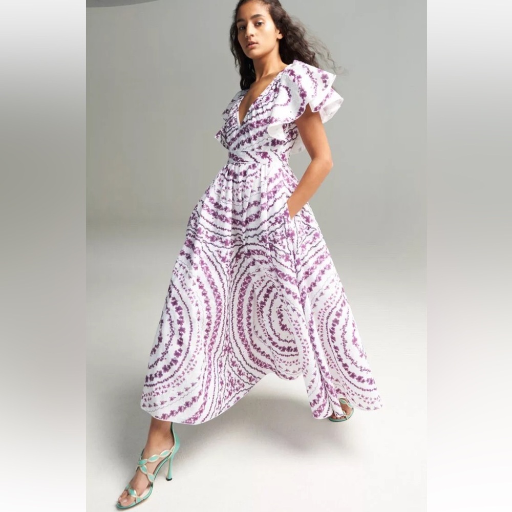 GIAMBATTISTA VALLI Floral Embroidered & Print Midi Dress Size Small